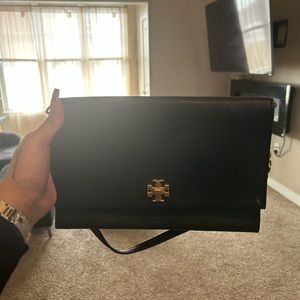 Black Leather Tory Burch Clutch Purse (With Strap That Tucks, Authentic)